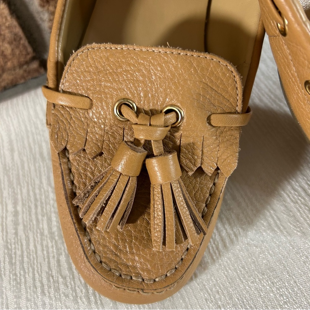 TALBOTS “Everson” Driving Moccasins Camel Pebble Leather - Picture 9 of 13